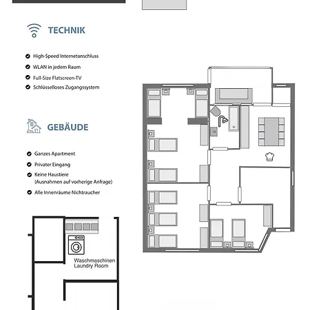 Frankfurter 21 Haus - 2 We, 2 Kuechen, 2 Baeder, 6 Sz, 19 Betten *