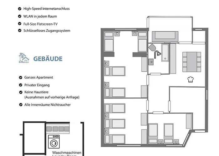 Frankfurter 21 Haus - 2 We, 2 Kuechen, 2 Baeder, 6 Sz, 19 Betten *